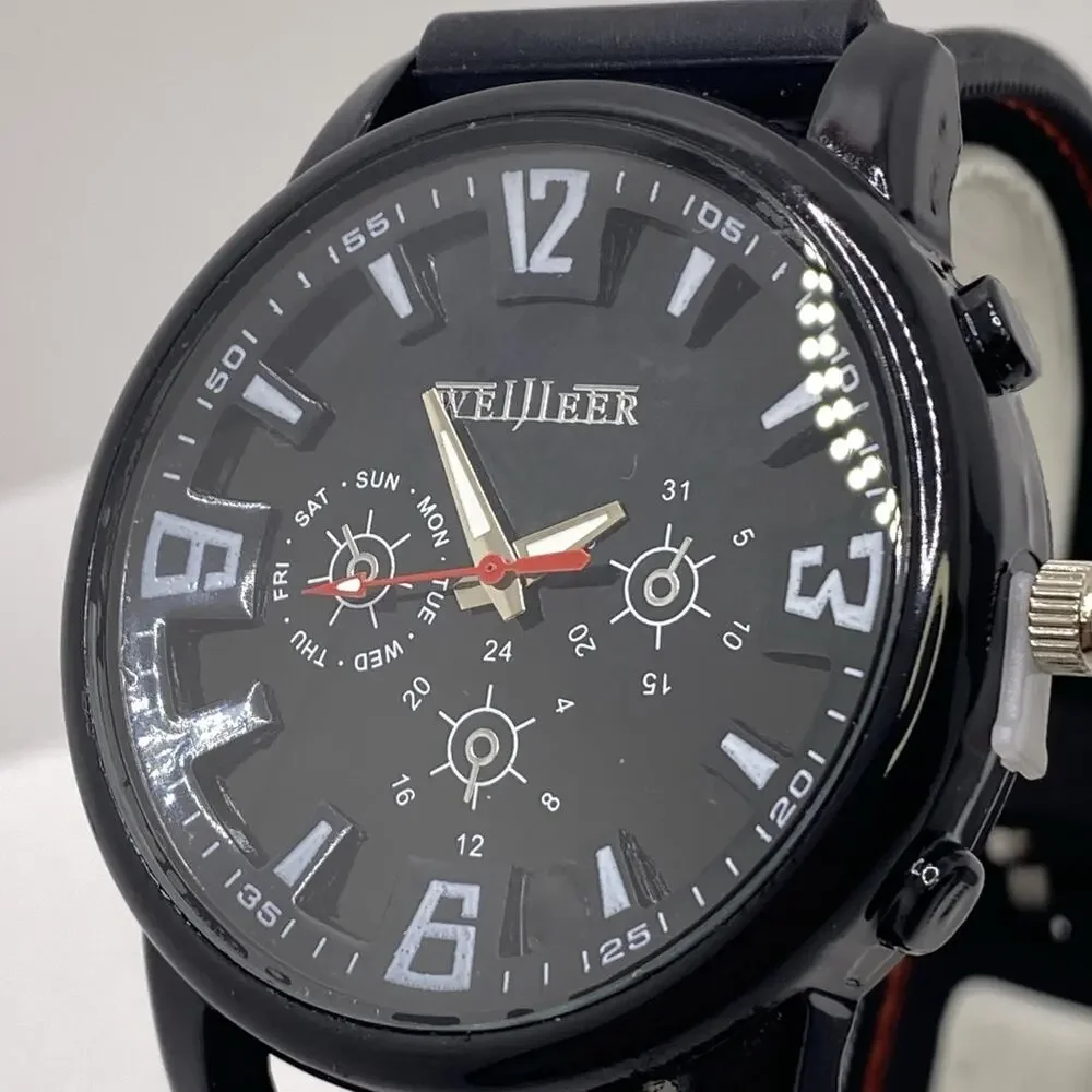 GT Mens Racing Style Rugged Rubber Black Red Watch New Battery